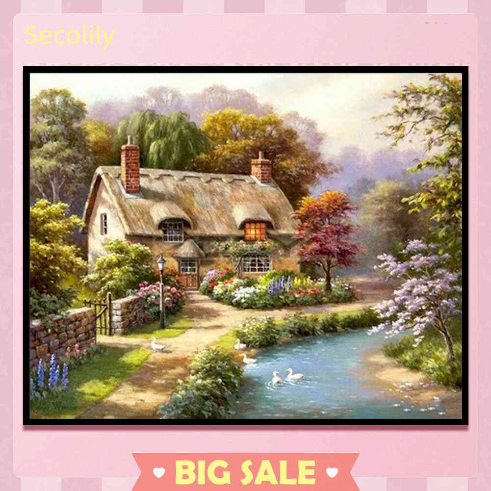 Tranh Thêu Chữ Thập Bằng Vải Canvas 11CT DIY Hình Ngôi Nhà