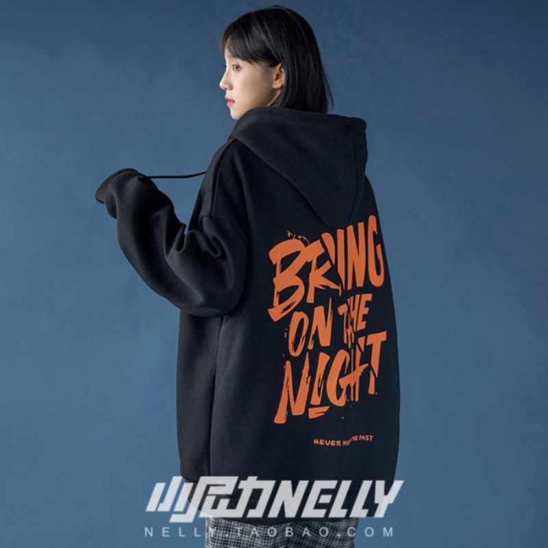 Áo Khoác Hoodie Lót Nhung Tay Dài Dáng Rộng In Chữ Kiểu Mỹ Thời Trang Thu Đông Cho Cặp Đôi Size M-8XL 150K