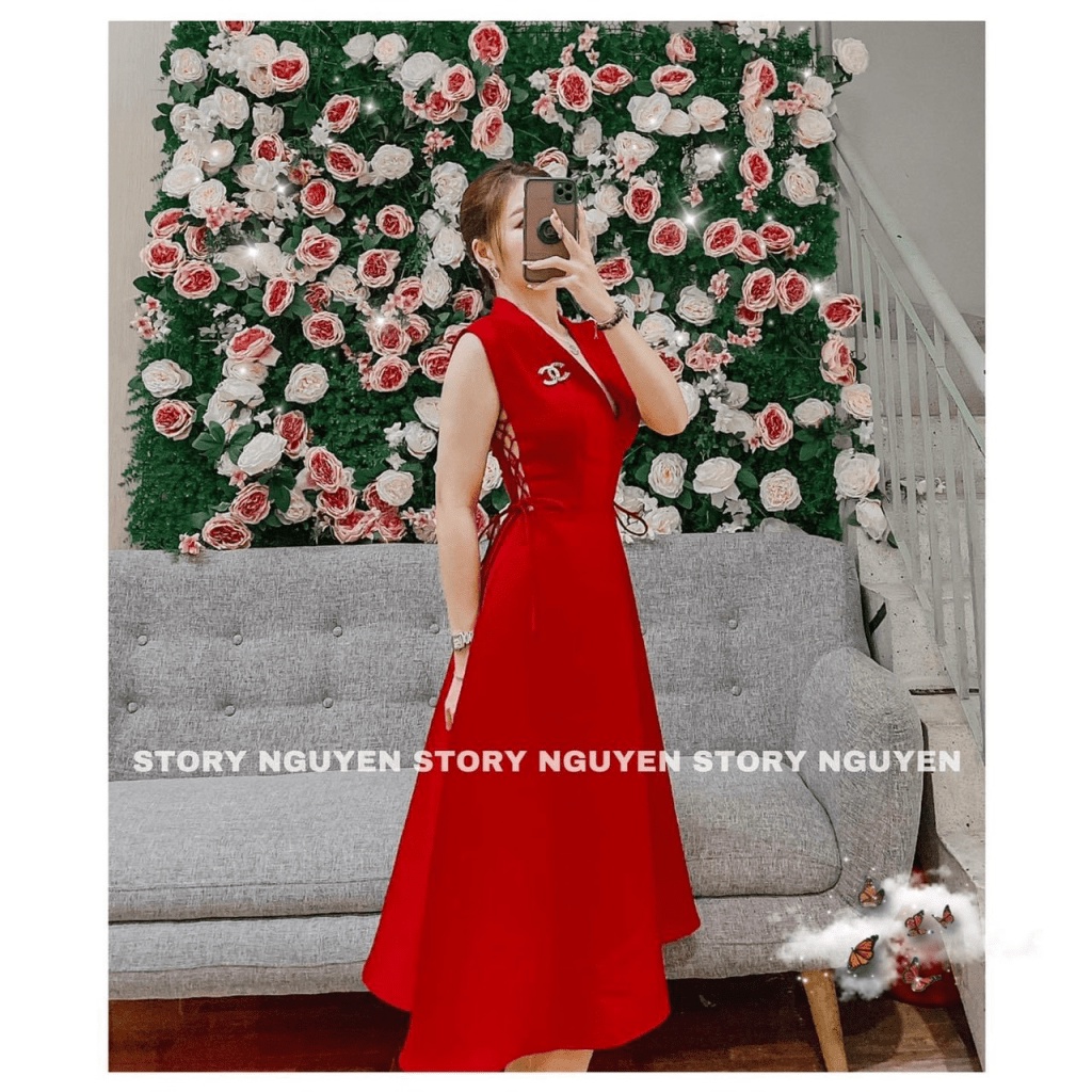 (Mẫu Mới) Đầm TAPTA Cụt Tay Cổ V Dáng Xòe Diện Đẹp Hết Ý UP Valentina Shop