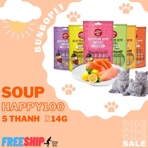 Soup Thưởng Wanpy Happy 100 Cho Mèo - Súp Thưởng Gói 5 thanh 14gx5