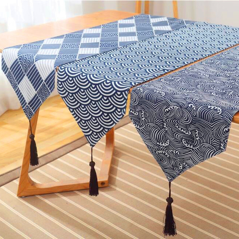 High-end Japanese-style Cotton Linen Table Runner Lattice Tea Table Zen Linen Retro Tablecloth Plate Mat Super Long Size