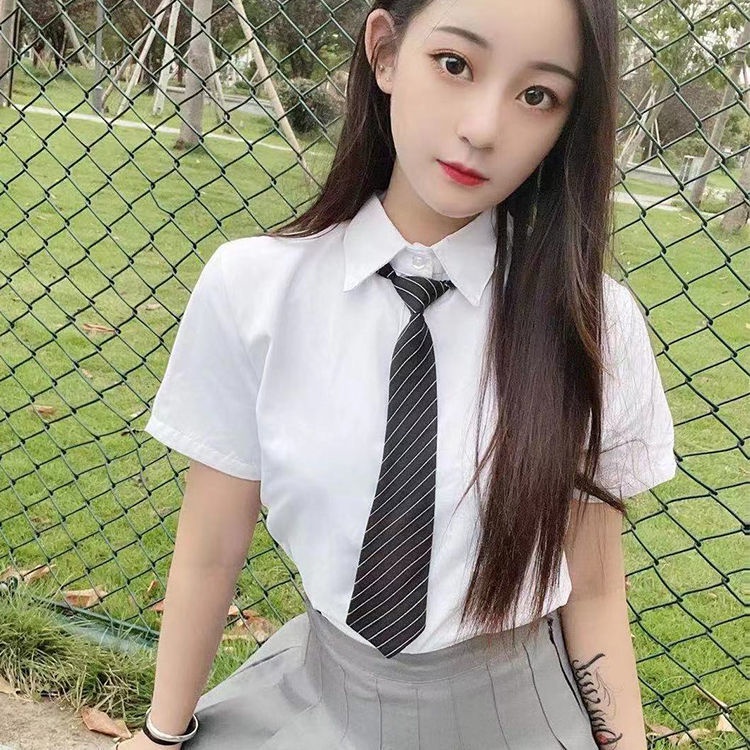 Áo Sơ Mi Đồng Phục Học Sinh Ngắn Tay Họa Tiết Kẻ Sọc Phong Cách Harajuku Nhật Bản