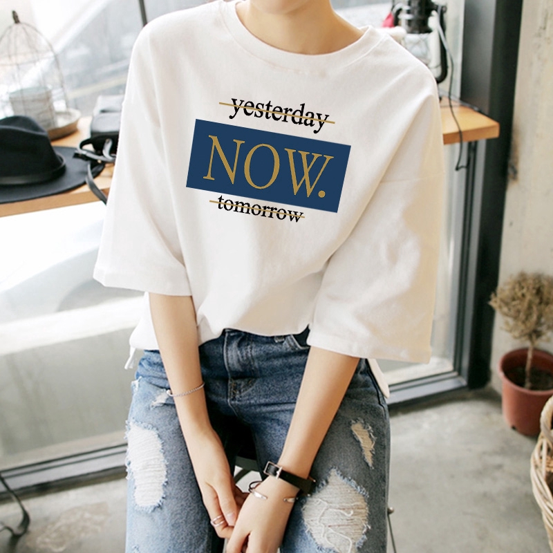 NRVP Áo thun trắng ngắn tay dáng rộng thời trang mùa hè 2020 cho nữ