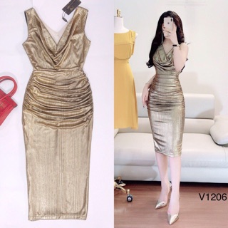 Váy body nhũ vàng ánh đen V1206 - DVC thời trang thiết kế cao cấp (Kèm ảnh trải sàn do shop tự chụp)