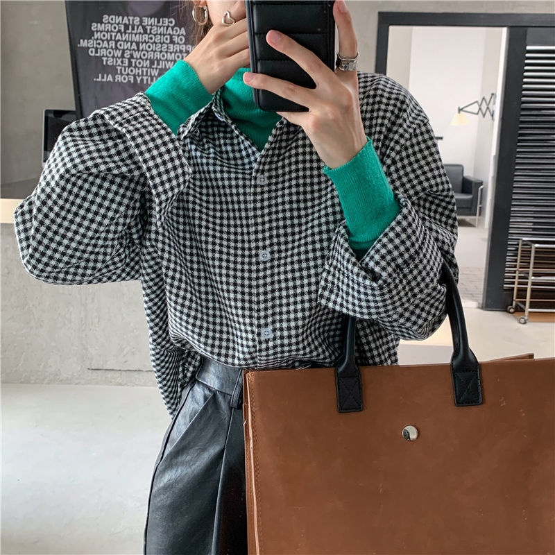 Áo Sơ Mi Caro Phong Cách Retro Hàn Quốc Cho Nữ