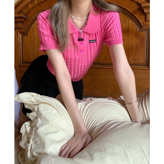 Áo polo croptop len mỏng | BigBuy360 - bigbuy360.vn
