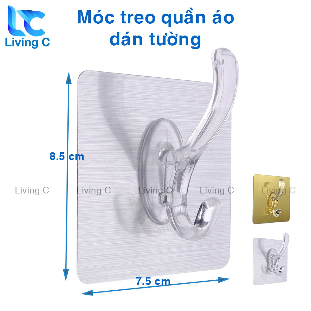 Móc treo quần áo dán tường Living C, Móc dán tường treo đồ đa năng có sẵn keo dán tường _MVB