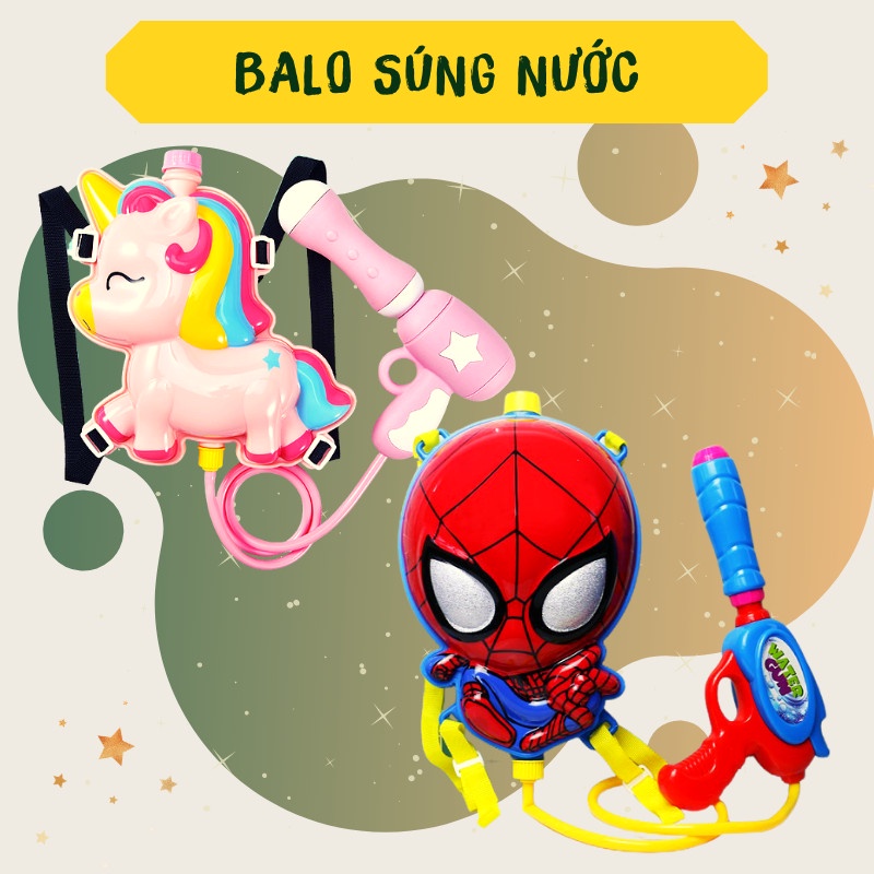Đồ chơi trẻ em balo súng nước người nhện spider man, chú kỳ lân hồng dễ thương – quà tặng mùa hè cho bé
