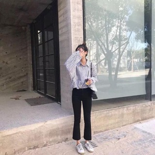 Quần thô cạp cao ống loe