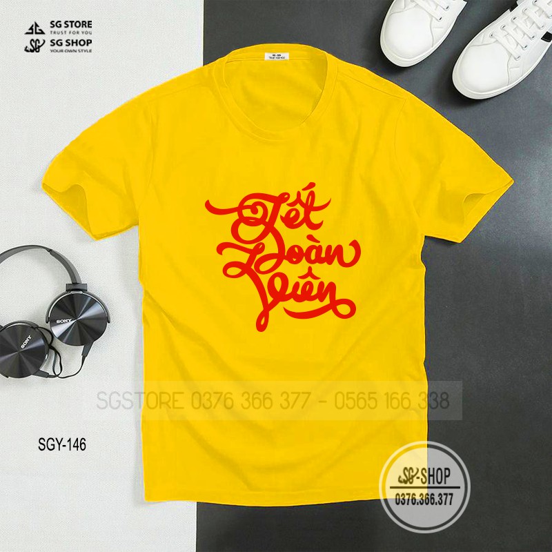 Áo thun Tết Đoàn Viên đồ đồng phục cho gia đình hội nhóm cặp đôi nam nữ thun dày dặn màu vàng SGY146 DONGPHUCSG