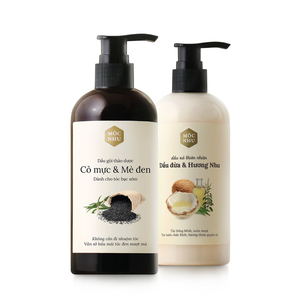 ✅MỘC NHU✅ Combo Dầu Gội Cỏ Mực & Dầu Xả Dầu Dừa Hương Nhu - Giúp hiệu quả dưỡng tóc tăng lên GẤP ĐÔI