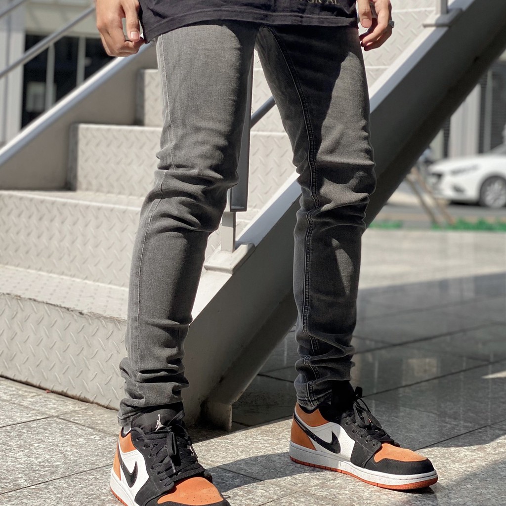 Quần jean nam streetwear cao cấp FNOS NZ6 màu xám trơn form slimfit jean thun co giãn | BigBuy360 - bigbuy360.vn