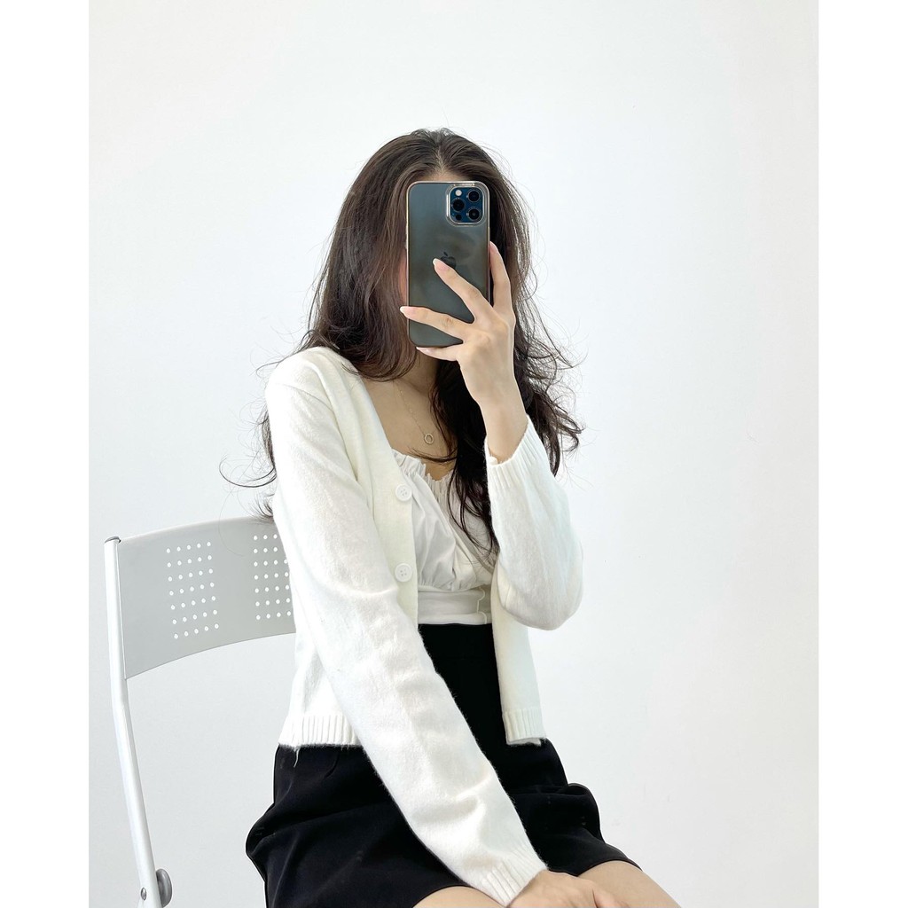 (FREESHIP) Áo croptop cardigan len trơn ngắn miho,house