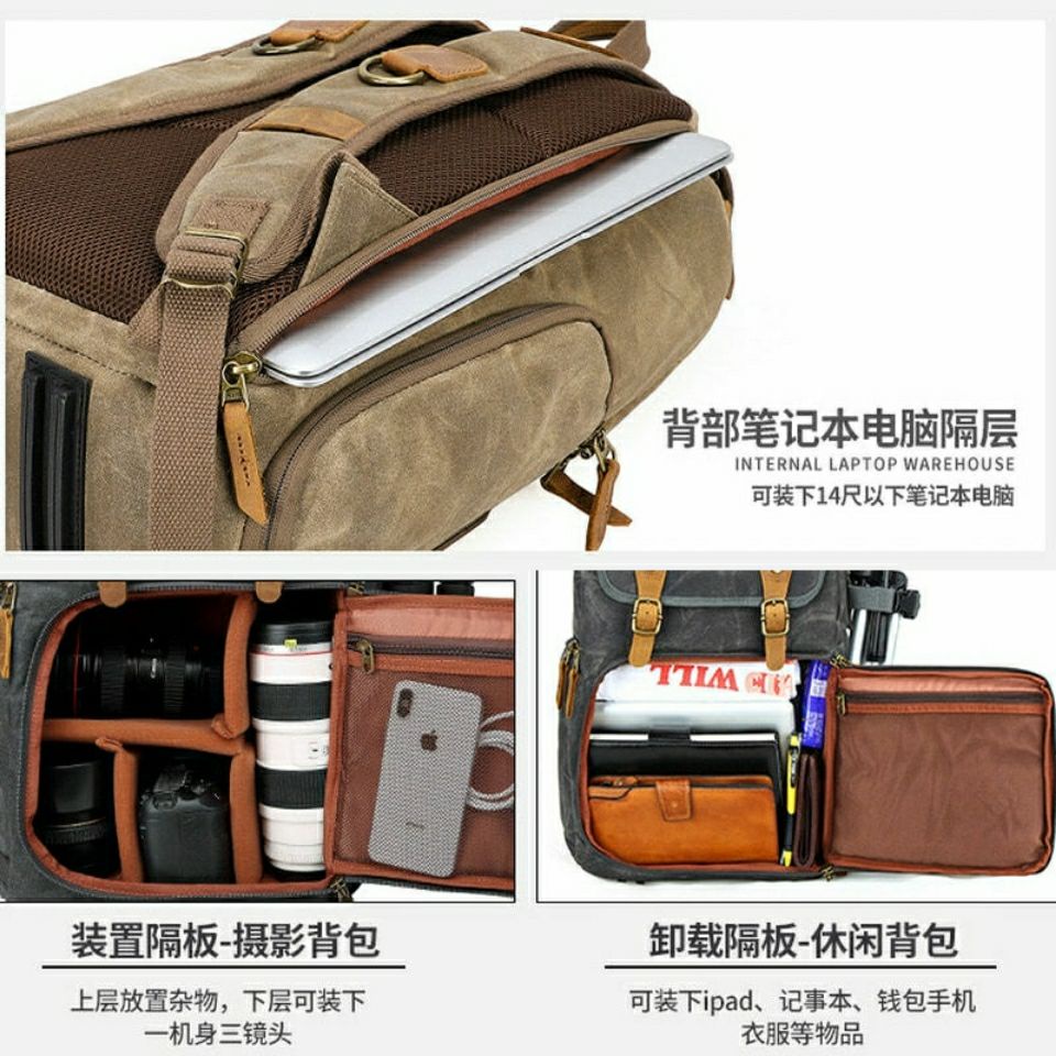 Balo Vải Canvas Cỡ Lớn Chống Thấm Nước Đựng Máy Ảnh SLR