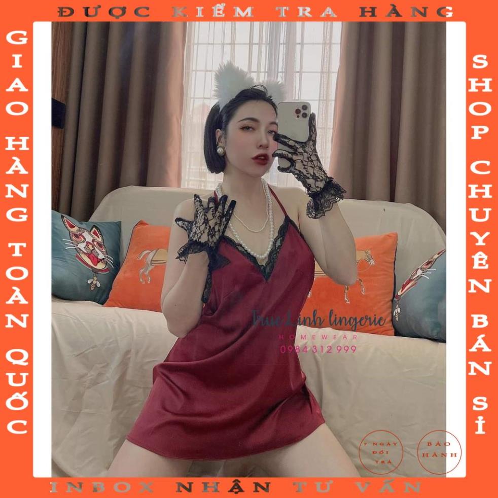 Váy ngủ hai dây lụa satin sexy cao cấp Đầm mặc nhà hở lưng gợi cảm quyến rũ Mã 3 tranvuong