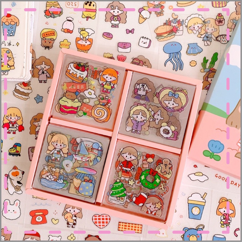 Set 100 tấm (1000 hình) Sticker cute trang trí sổ - hình dán chống nước dán mọi bề mặt