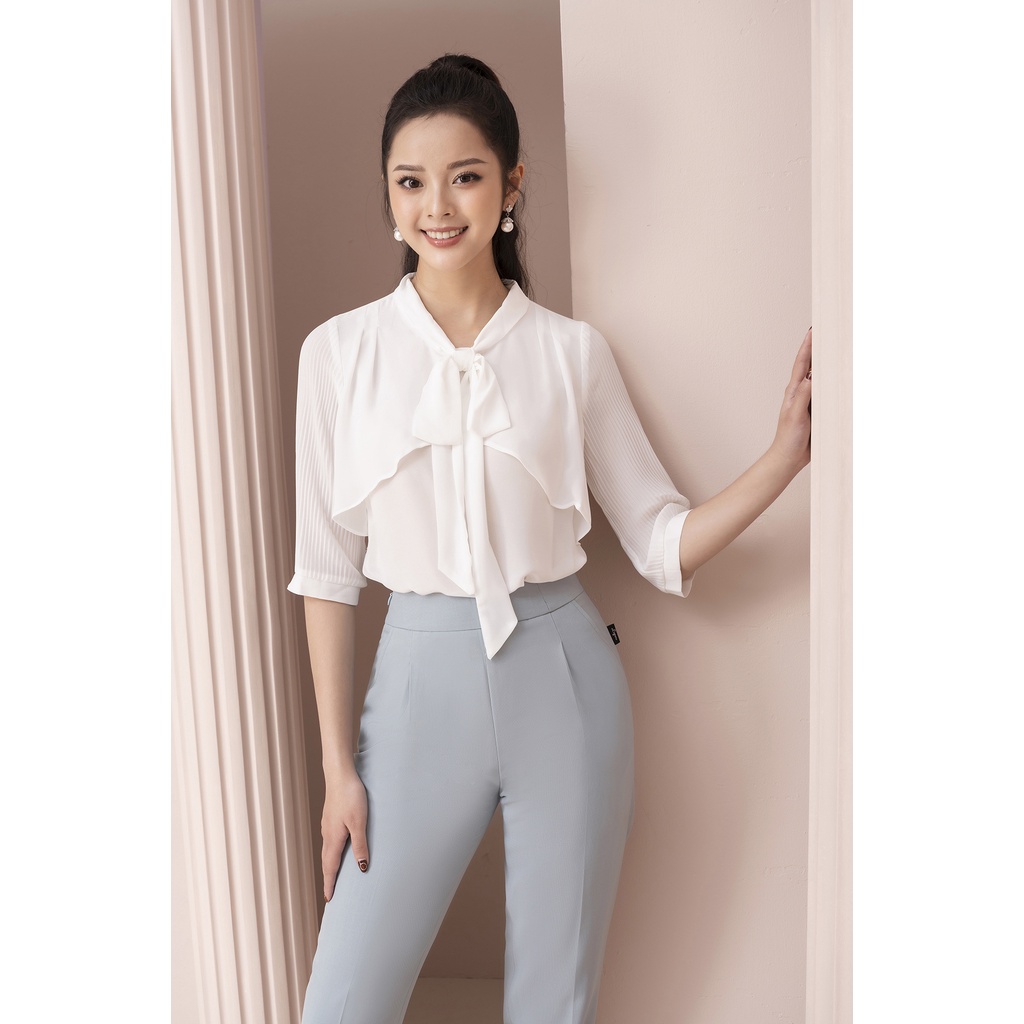Áo Sơ Mi Tay Lỡ LUPERI Cổ Cách Điệu Nữ Tính, Chất Voan Hàn Mỏng Nhẹ, Thoáng Mát LFSM1210