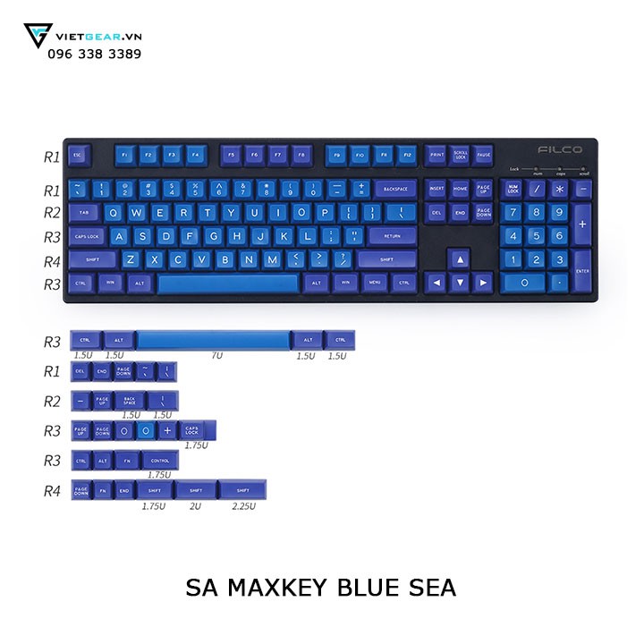 Bộ nút nhựa SA Maxkey Blue Sea nhựa ABS double shot 134 nút