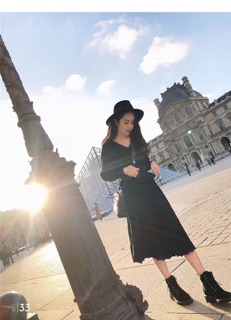Set áo len peplum cv dài xoè