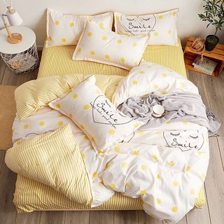 Set chăn ga cotton poly 4 món mặt cười vàng