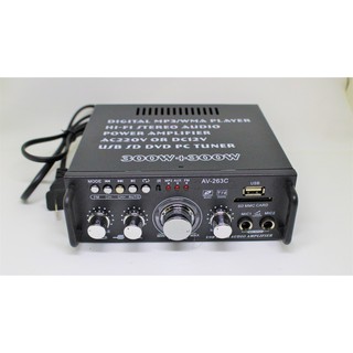 Denshitaro Ampli mini 12v 220v AV-263C cổng USB SD FM D00-524