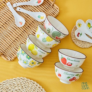 Bát ăn cơm 🍃 Bát ăn cơm bằng sứ lẻ 6 hoạ tiết hoa quả xinh xắn