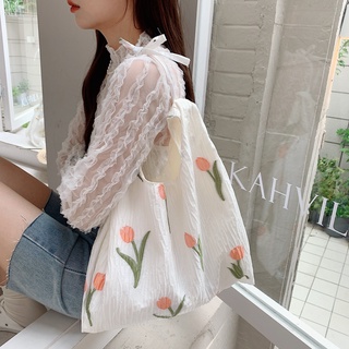 Túi Xách Vải Họa Tiết Hoa Tulip Xinh Xắn Cho Nữ