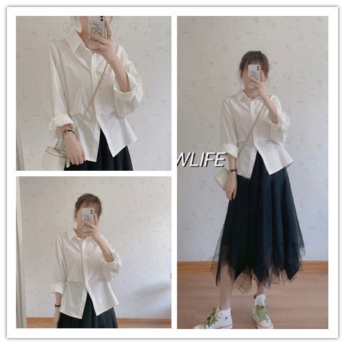 Áo sơ mi COZOKC tay dài dáng rộng thời trang dễ phối đồ