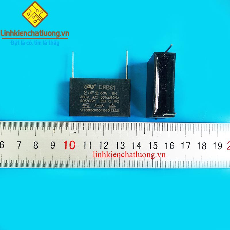 10 chiếc tụ quạt 2uF 450VAC chân hàn mạch PCB CBB61