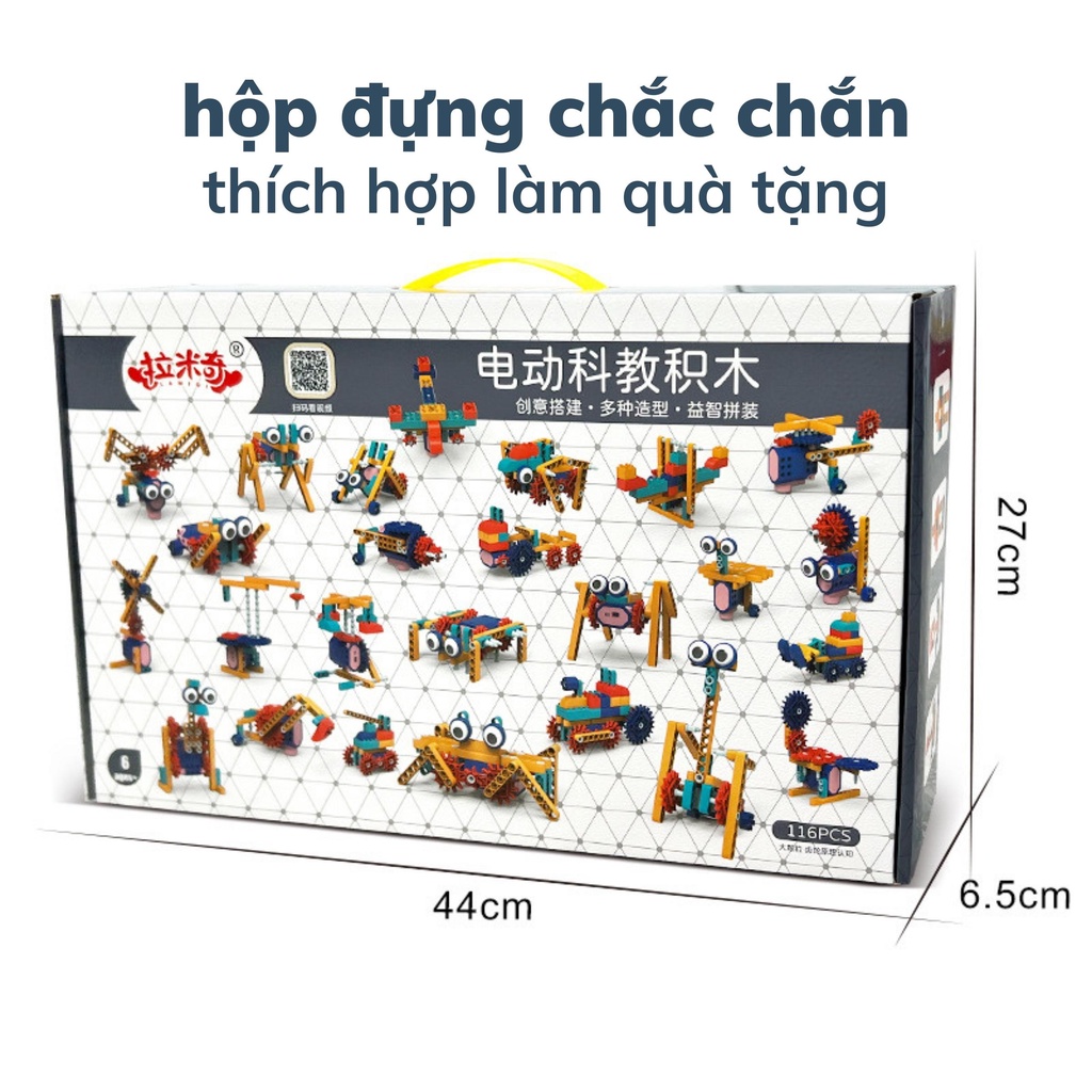 Đồ chơi lắp ráp thông minh cho bé 116 chi tiết kèm động cơ điện, đồ chơi phát triển tư duy cho trẻ em BOBIKIDS LR01