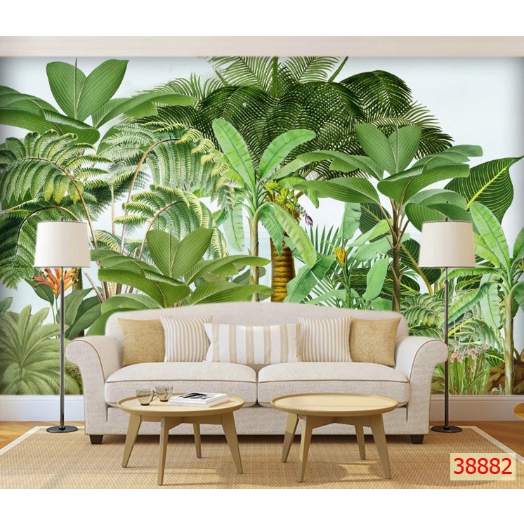 Tranh dán tường 3d mẫu cây nhiệt đới trang trí nhà hoặc cửa hàng
