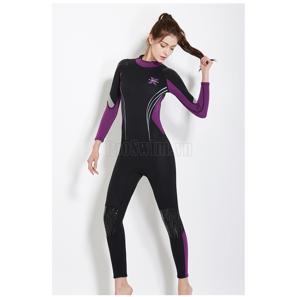 Bộ Bơi Liền Nữ Giữ Nhiệt Dày Wetsuit 3mm Đen Chống Lạnh Chuyên Bơi Mùa Đông
