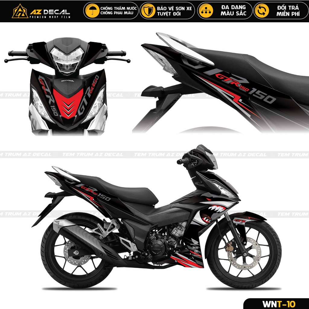 Tem Trùm Winner V1 150 Mẫu Cá Mập Cực Chất | WNT-10 | Decal Cao Cấp Chống Nước Màu Đen Trắng Đỏ