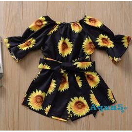 Jumpsuit Tay Ngắn Hoạ Tiết Hoa Hướng Dương Cho Bé