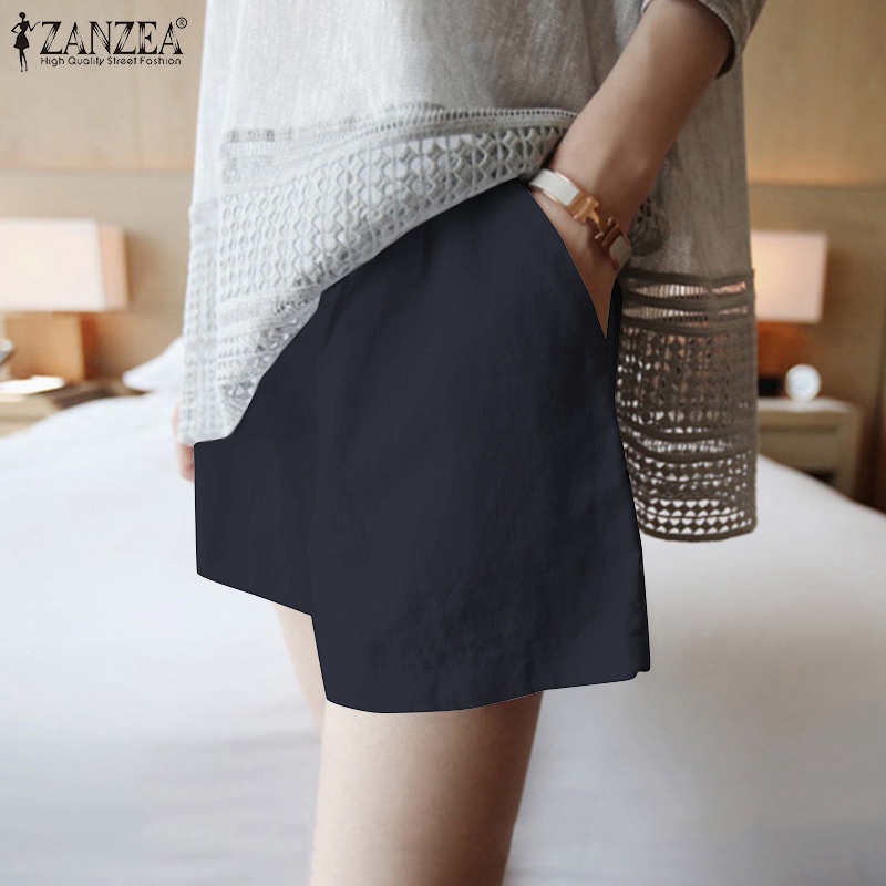 Quần short nữ ZANZEA ống rộng cạp cao phối túi thời trang