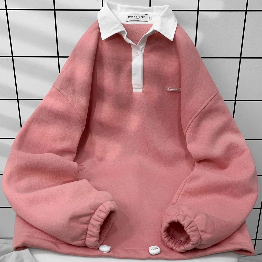 Áo Sweater Tay Dài MERY Form Rộng Vải Nỉ Bông Cổ Polo Phong Cách Ulzzang