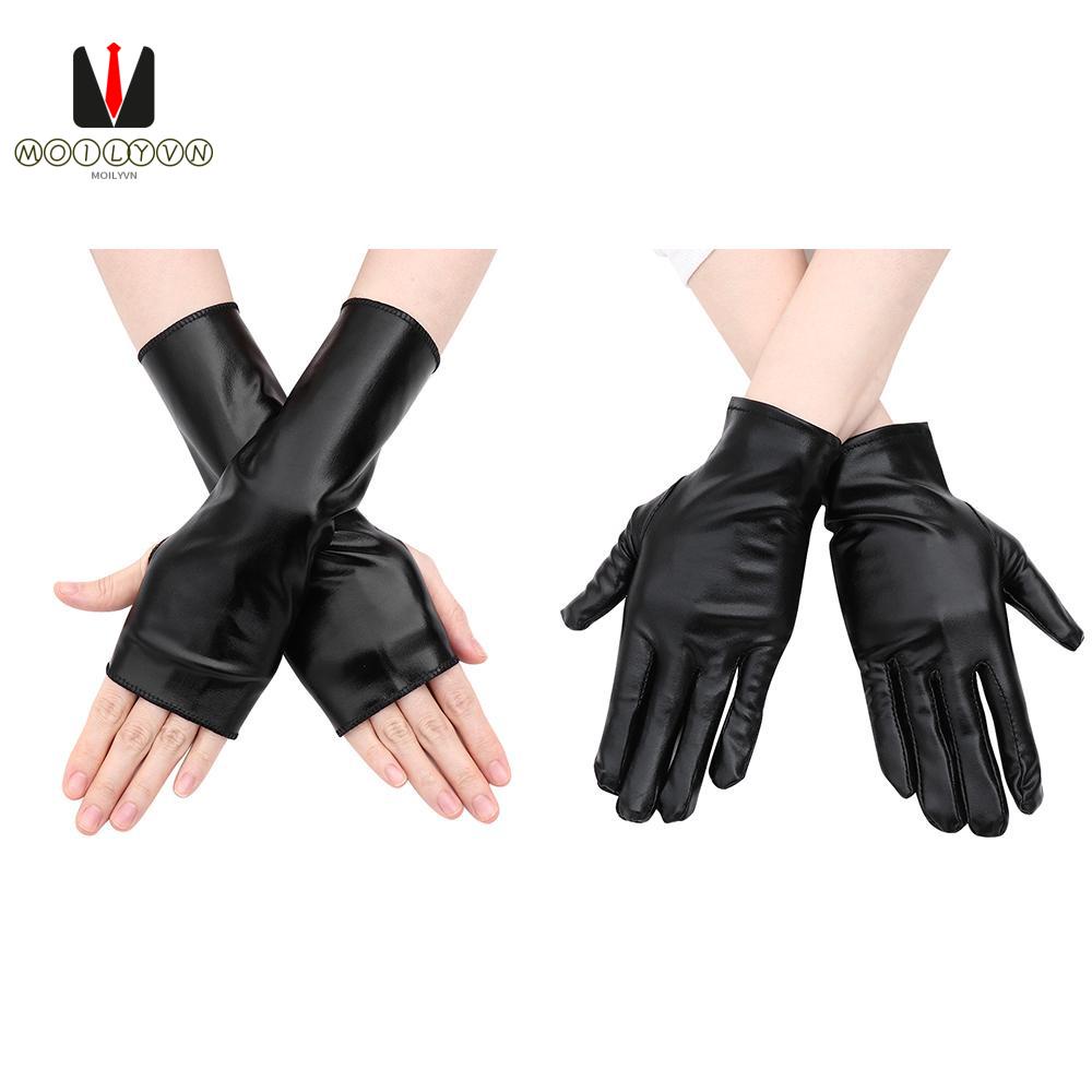 Găng tay da PU màu đen phong cách Gothic punk hóa trang Halloween cho nam và nữ