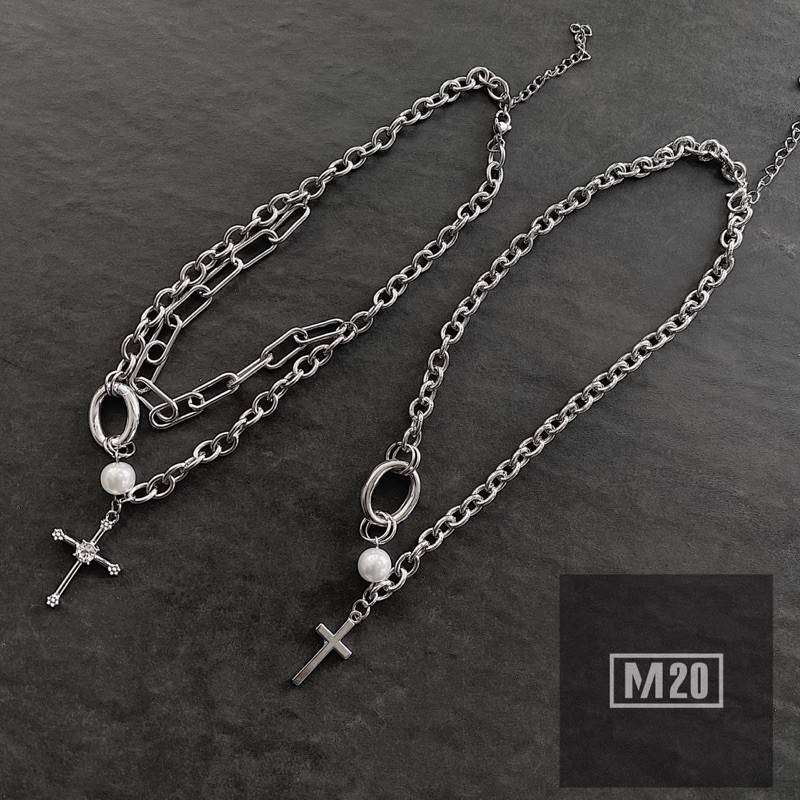 Vòng Cổ Nam Nữ Hạt Phối Mặt Thánh Giá,Vòng Cổ Ngọc Trai Phối Dây Basic Inox Chống Gỉ Dành Cho Unisex