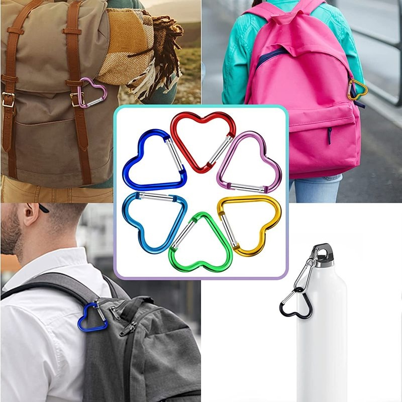 [Giá Bán Sỉ] [Màu Sắc Ngẫu Nhiên] Móc Khóa Carabiner Hình Trái Tim / Móc Khóa Bằng Nhôm Cho Leo Núi / Du Lịch