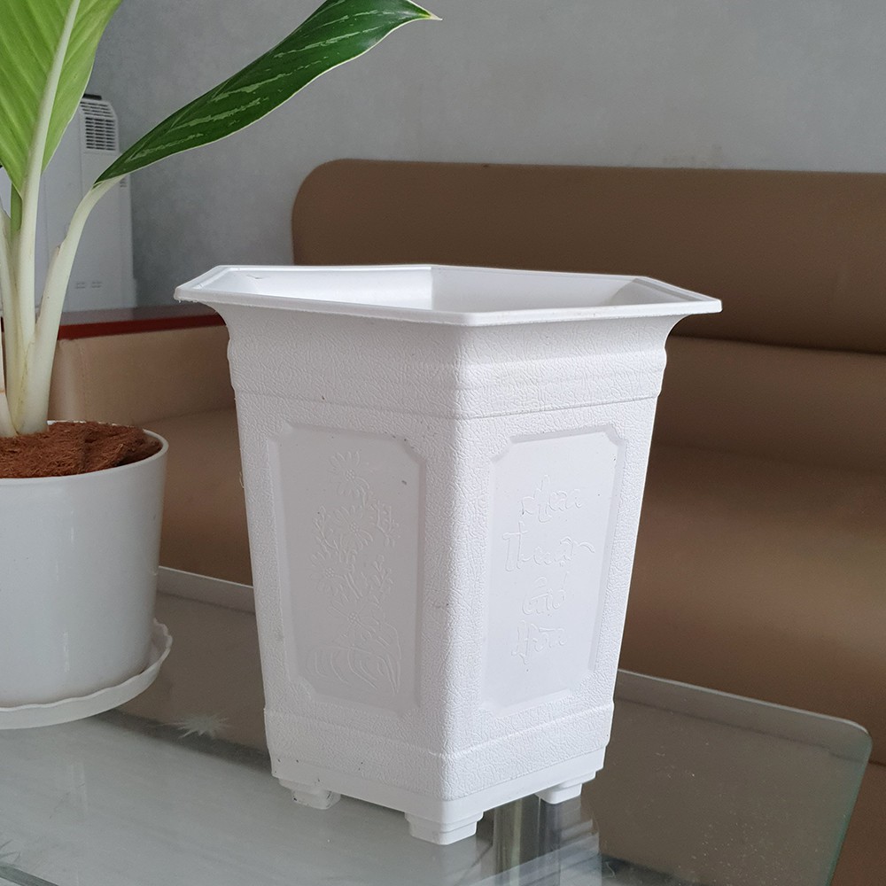 Bộ 02 chậu hoa lục giác cao khắc hoa 22x24cm