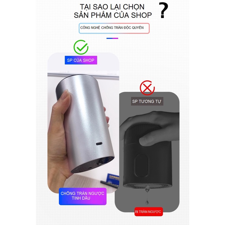 Máy xông tinh dầu ô tô không dùng nước, dùng trên ô tô, bàn làm việc Pin 2000mAH