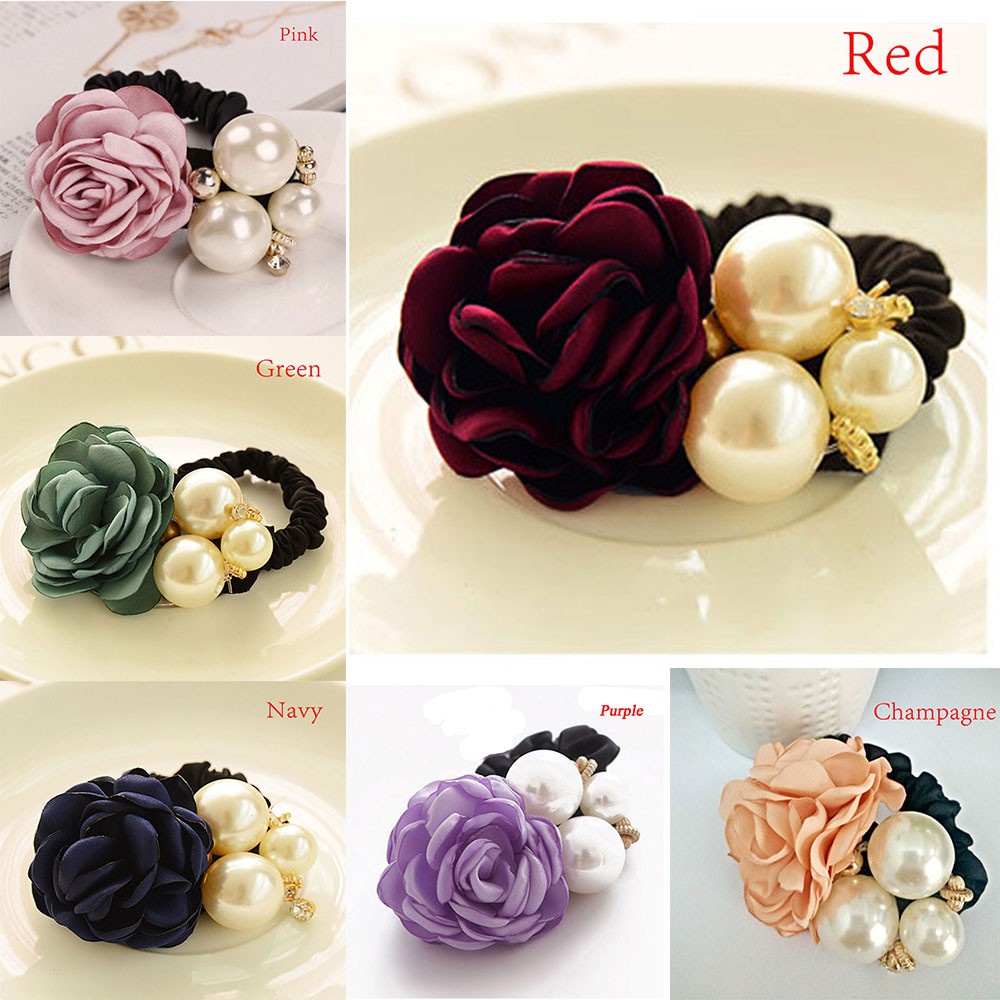 Dây Buộc Tóc Ruy Băng Satin Đính Hoa Hồng Thời Trang Cho Nữ Mihan1