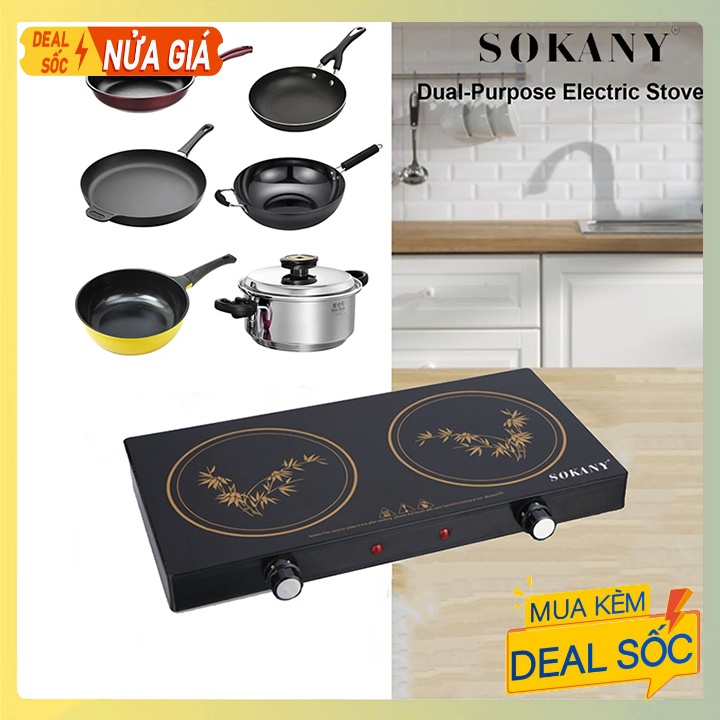 Bếp đôi điện từ hồng ngoại Sokany cao cấp 1200W không kén nồi