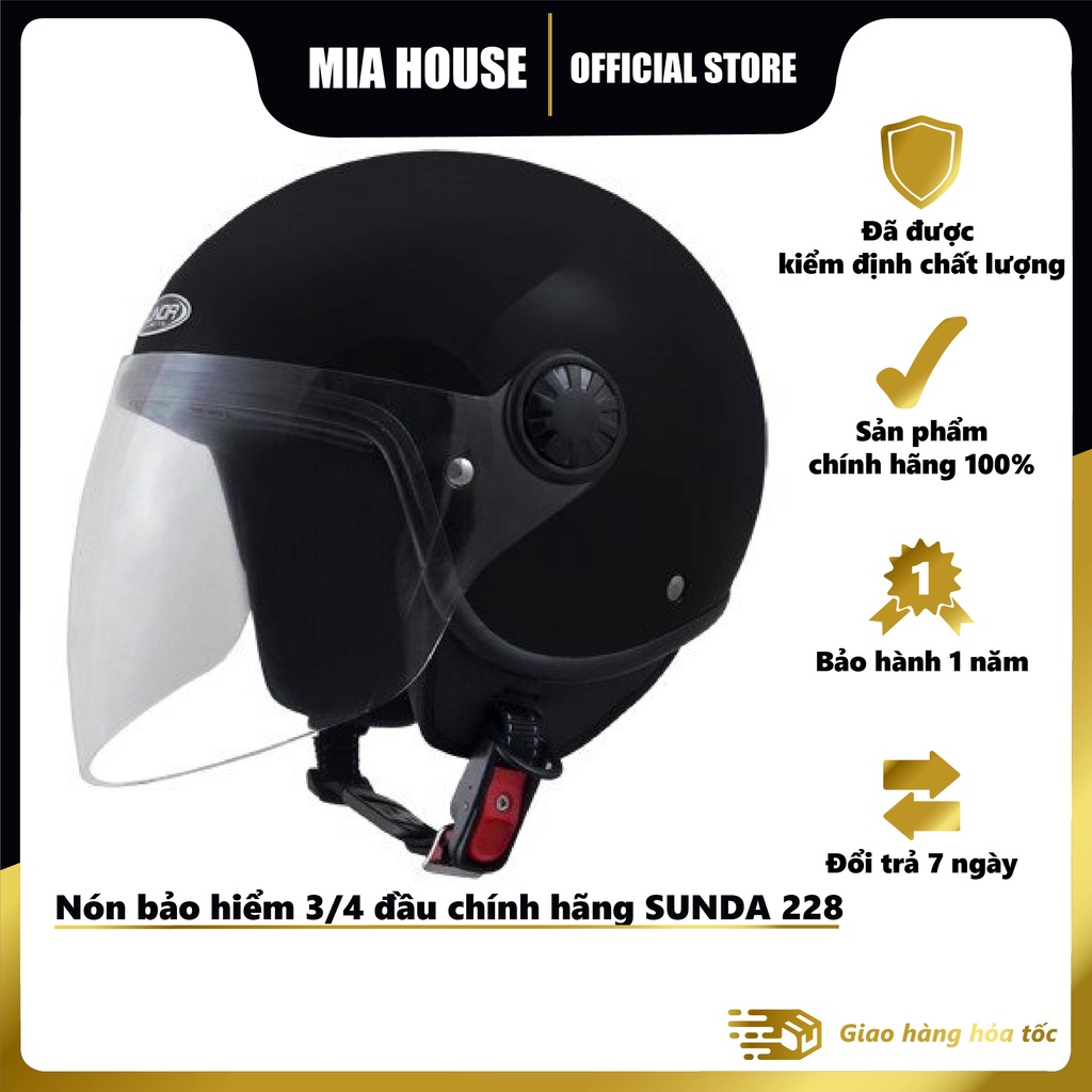 Mũ bảo hiểm 3/4 SUNDA 228 phù hợp cho nữ hoặc nam vòng đầu trung bình, kính trong hoặc trà, lót mũ tháo giặt - đủ màu