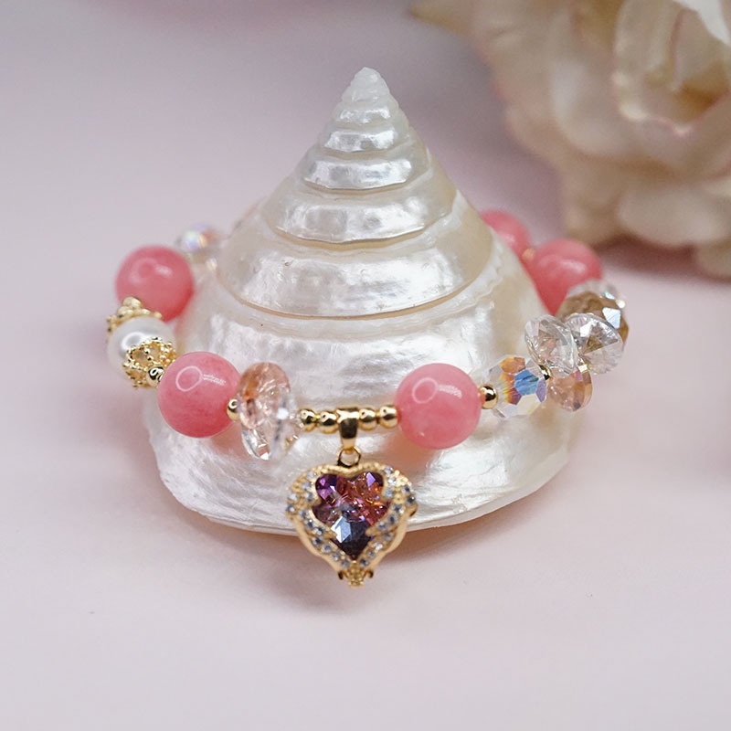 Vòng Tay Đính Đá Zircon Ngọc Trai Pha Lê Phong Cách Baroque Hình Trái Tim Đại Dương Phong Cách Mới Hàn Quốc Cho Nữ Sinh