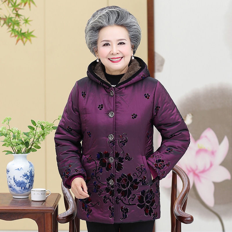 Áo khoác mùa đông cho phụ nữ trung niên và cao tuổi của bà cộng với nhung người già thu