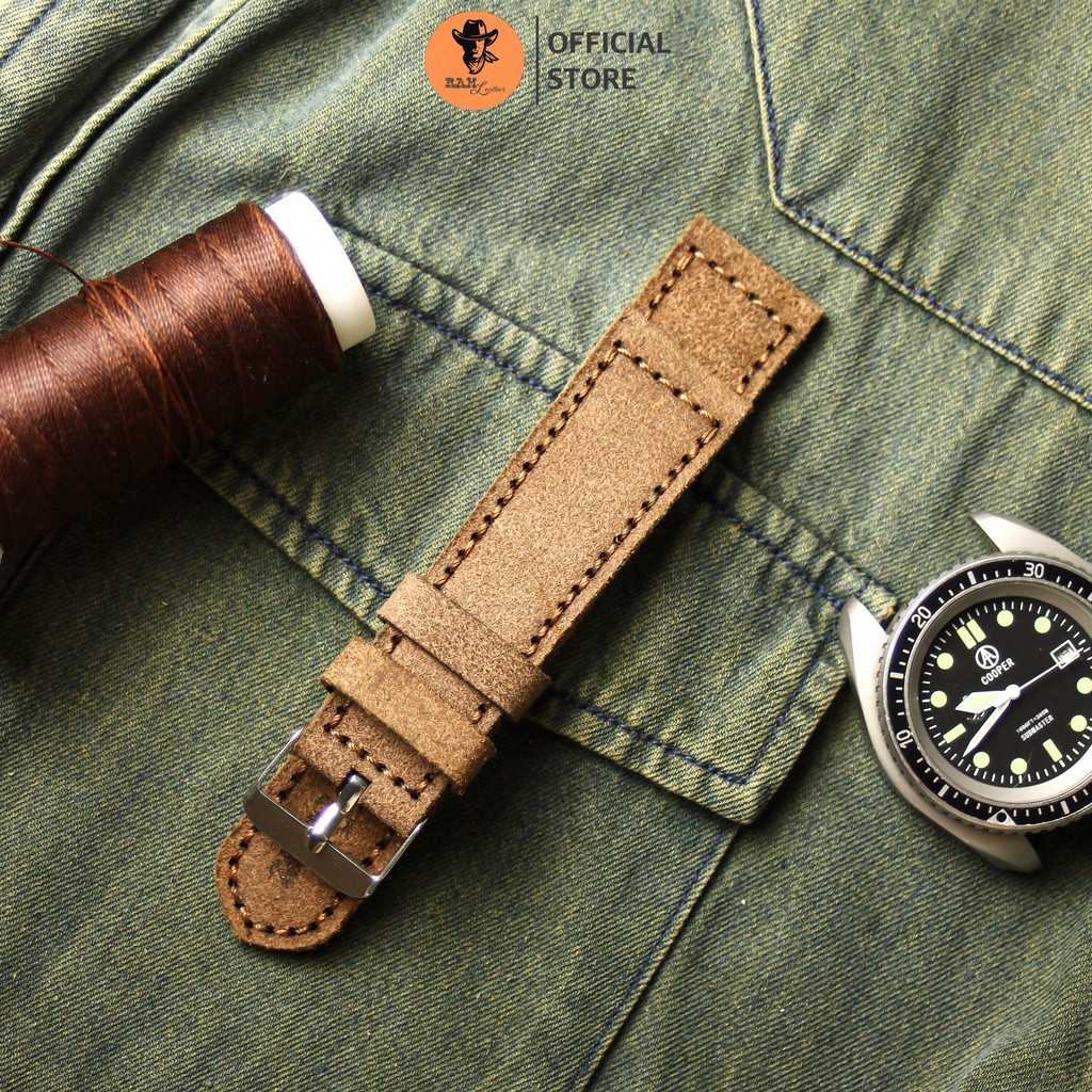 Dây Đồng Hồ Da Thật RAM Leather 1960 Da Bò Thật Nâu Vàng Lộn Sáng Bền Đẹp