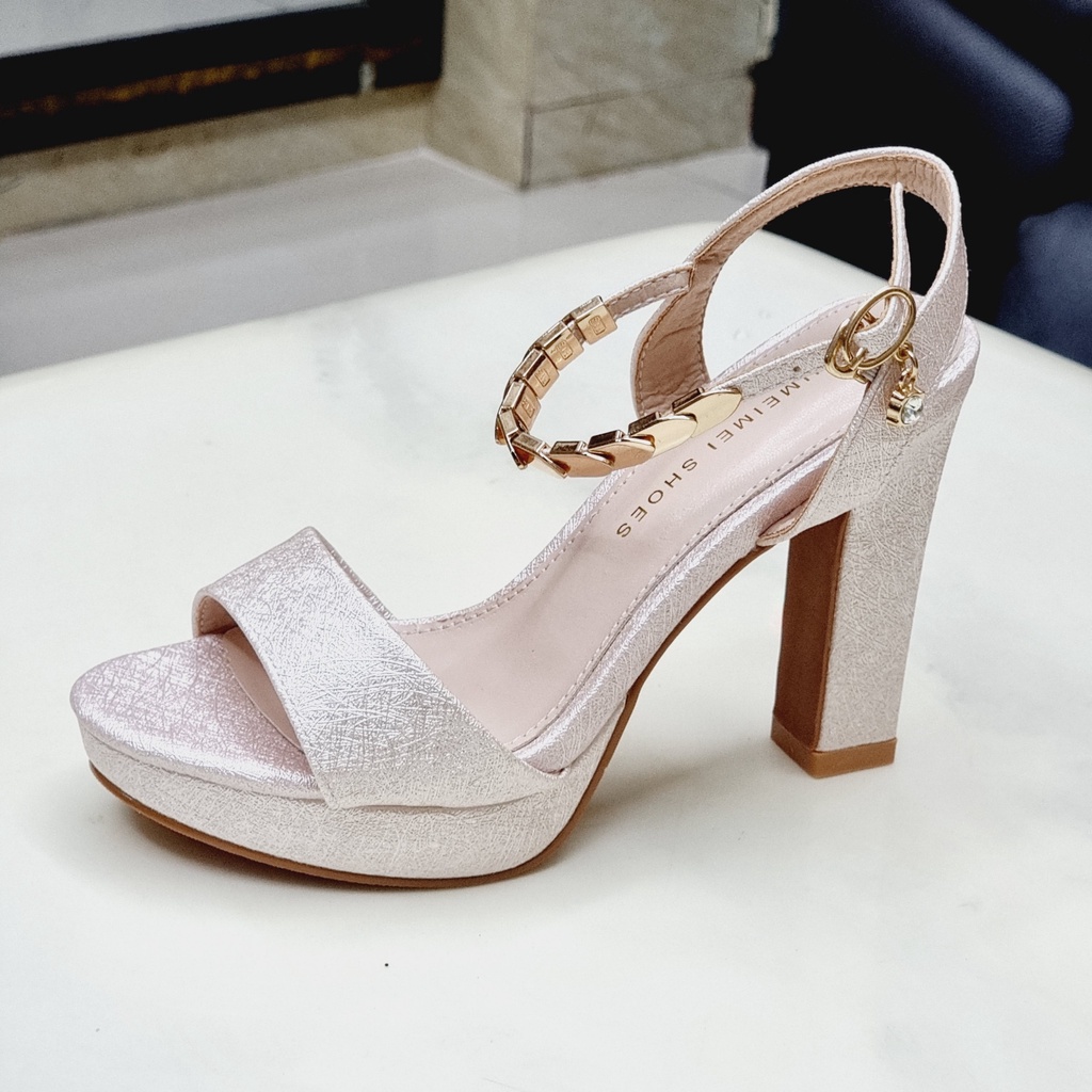 Giày Sandal Cao Gót Nữ 💥Sẵn Màu Đen💥Giày Cô Dâu Đi Tiệc - Cao Gót Đế Vuông 11 cm Nhập Khẩu Cao Cấp 9877-5