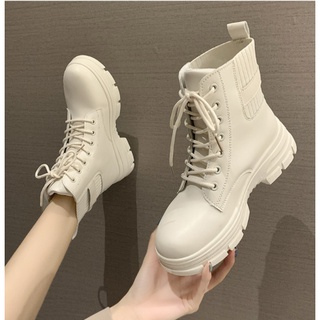Giày Bốt Martins Nữ Boots Cao Cổ Da Mềm Đế Bằng Phối Len  Hót Trend Năm 2021(Tặng Kèm Tất) - B149