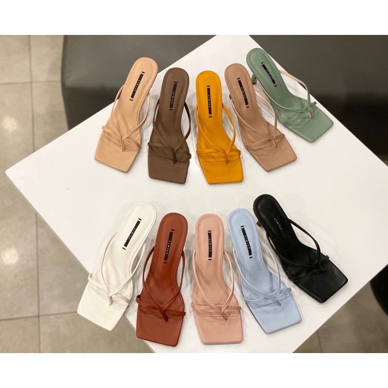 Guốc cao gót xỏ ngón quai mảnh mũi vuông thời trang gót nhọn cao 7cm